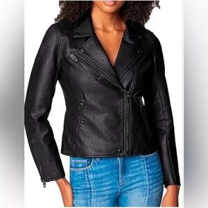 NWT Blank NYC Black Vegan Leather Moto Jacket Women Size Junior Large